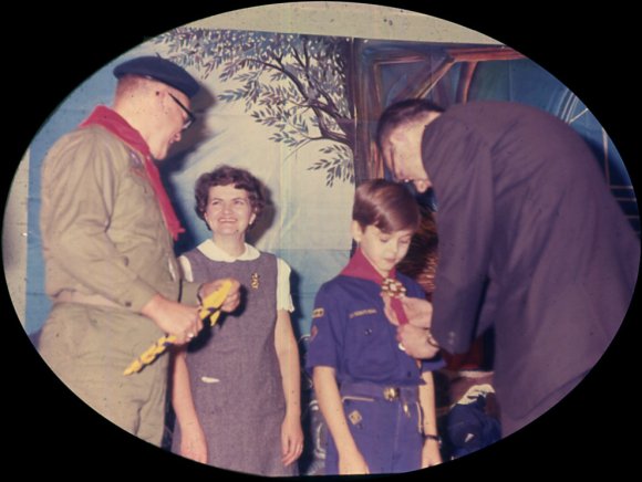 Cub Scout David with folks - 1965